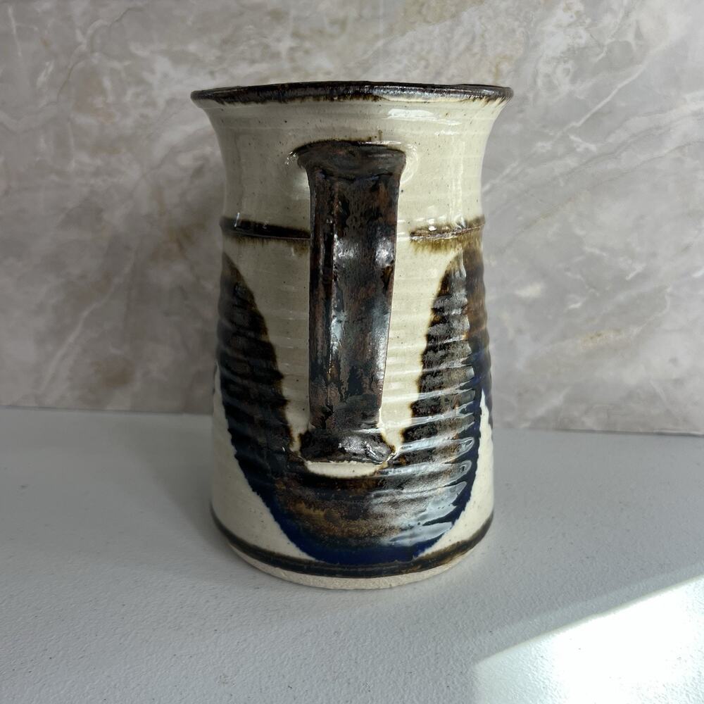 Studio Art Pottery Pitcher Vase Hand Thrown Glazed Brown Shades Stoneware Glossy - Picture 12 of 12